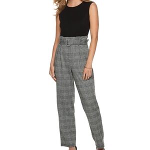 ELLE Plaid Jumpsuit Playsuit Romper Belted Paperbag Sleeveless Pockets High Rise